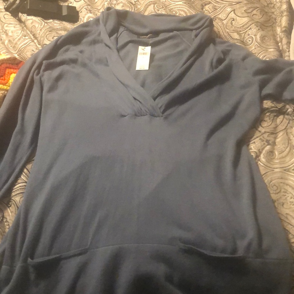 Slate blue sweater with front pockets
